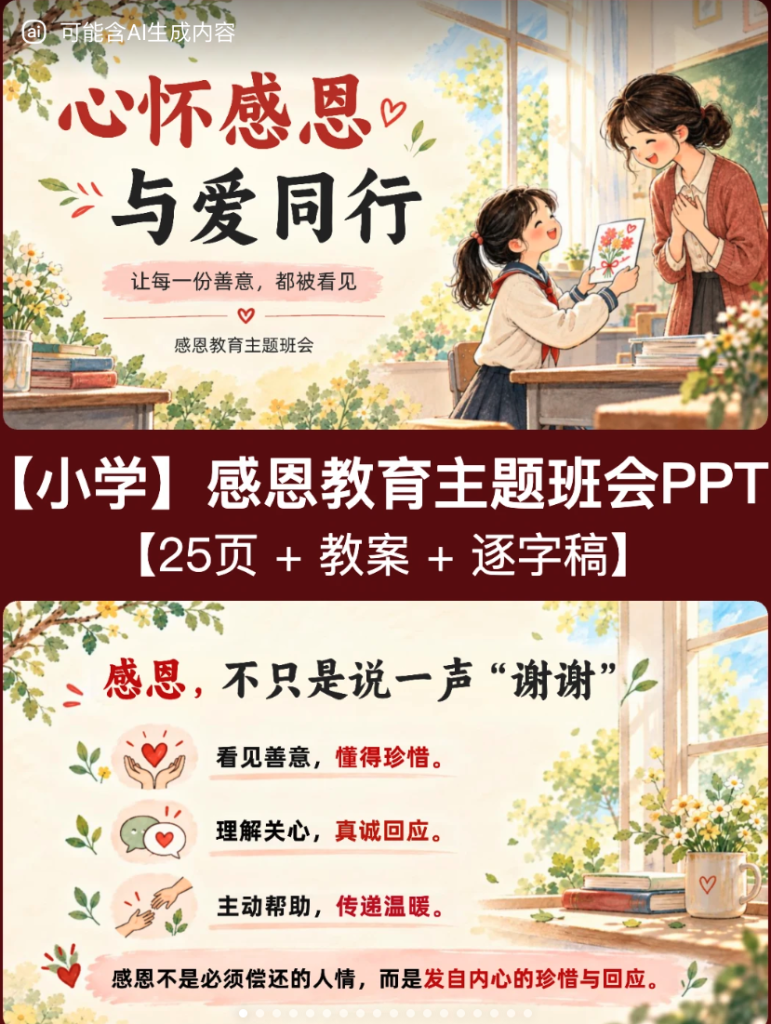感恩教育主题班会PPT