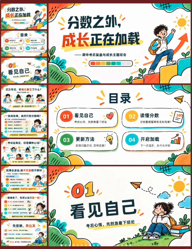 期中考试复盘与成长主题班会PPT